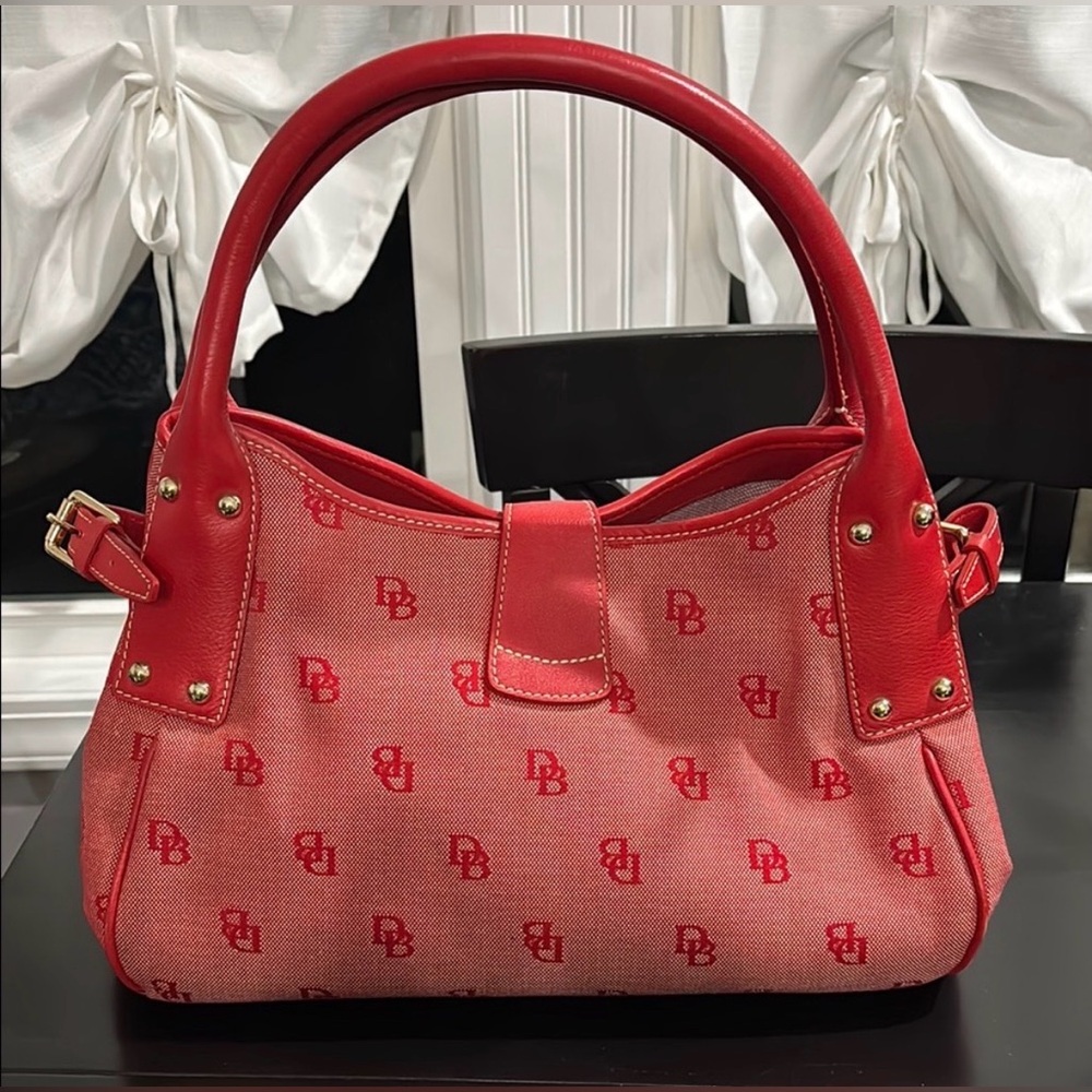 Dooney & Bourke Belvedere Leather and Canvas Handbag/Satchel - Red - Picture 3 of 15